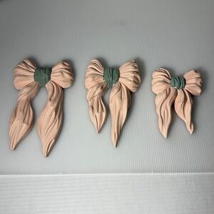 VINTAGE HOMCO PINK RIBBON BOWS Wall Decor Made in the USA Set of 3